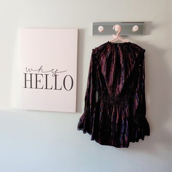 NWT Rococo Sand black & metallic fibre ruffle & lace accent mini dress, S - Picture 6 of 7